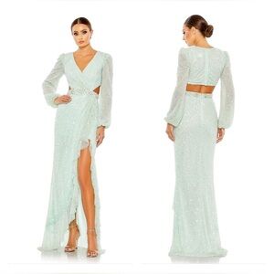 Mac Duggal 5745 NWT Bishop Sleeve Ruffle Skirt Dress
